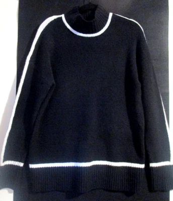 NUEVO CON ETIQUETA ~ Suéter Liz Clairborne Talla S Cuello Simulado Super Suave Borde Negro Blanco Foto 1 de 4