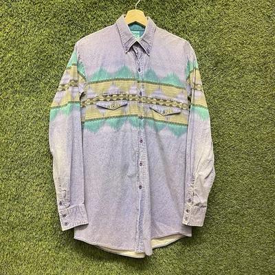 Vintage Roper Western Aztec Brushhopper Button Up Shirt Mens Large Cowboy Purple - Image 1 of 4