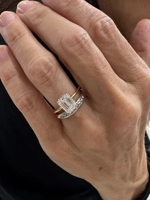 Gold Bridal Set- 2 CT Emerald Cut Engagement Ring & White Gold Wedding Band - Image 1 of 4