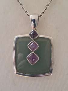 Whitney Kelly Anhänger & Kette Jade Amethyst Sterling Silber 925 Vintage  - Bild 1 von 11