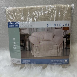 NEW SureFit 1-Piece Stretch T-Chair Slipcover IN ROSE GARDEN / Buff FAST SHIP - Picture 1 of 4