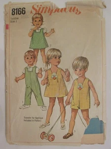 Sweet VTG 69 SIMPLICITY 8166 Toddlers Overalls Jumper & Blouse PATTERN 1/20B - Picture 1 of 4