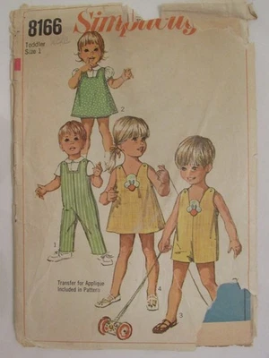 Sweet VTG 69 SIMPLICITY 8166 Toddlers Overalls Jumper & Blouse PATTERN 1/20B - Image 1 of 4