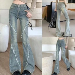 Elastic Slim Fit High Waist Pants with Distressed Look for Women Everyday Style - Picture 1 of 32