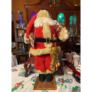 Standing Santa Claus Figure, 26 ½ in Red Fleece Suit, with faux-fur trim w gifts - Picture 1 of 20