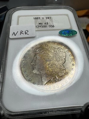 DUAL TONING NGC CAC MS63 1883 O MORGAN SILVER DOLLAR-GOLD EMBOSSED - Image 1 of 2