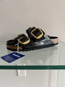 NEW BIRKENSTOCK ARIZONA BUCKLE PATENT LEATHER BLACK SANDALS SIZE 38 - Picture 1 of 12
