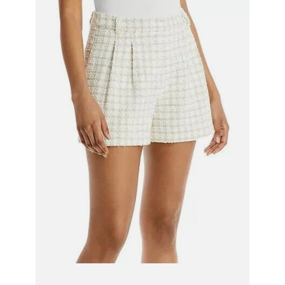 NWT AQUA Tweed Pleated Shorts in Cream and Gold; Women's XL  - Image 1 of 4