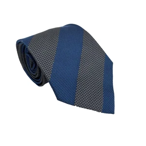 Cravatta collo uomo Charvet Place Vendome blu grigia a righe in seta made in France - Foto 1 di 7