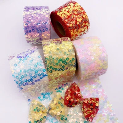 6cm*10yards Glitter Sequin Mesh Trim Embroidered Ribbon Floral Edge Sewing Craft - Image 1 of 4