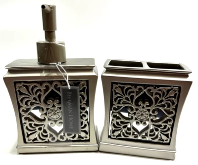 Beekman Home Jabón Loción Bomba Dispensador Y Soporte Cepillo de Dientes Set Gris Espejo 2p Foto 1 de 4