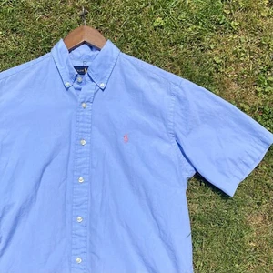 Ralph Lauren Classic Fit Short Sleeve Button Front Blue Pink Pony Medium (O) - Picture 1 of 4