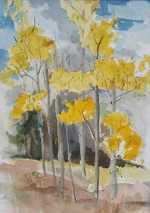 Cath Varney Santa Fe Autumn Aspen Trees Watercolor Landscape Painting - Picture 1 of 7