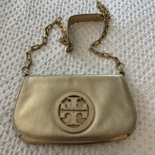 Borsa a tracolla Tory Burch oro pelle logo Reva