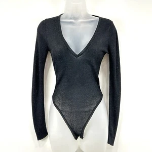 Victoria's Secret Bodysuit Women's XS Black NWT Metallic Goth Sheer Long Sleeve - Picture 1 of 14