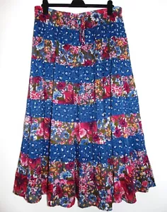 Gina Benotti Falda Larga Azul Real Floral Gasa Algodón Niveles, Mediana, Reino Unido 12/14 - Imagen 1 de 7