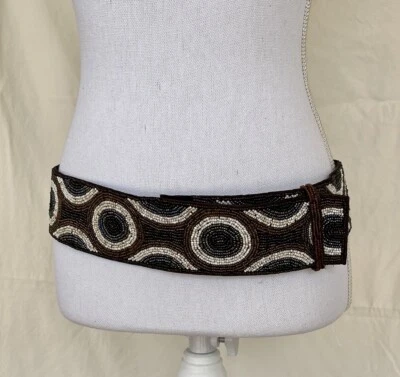 Beaded Belt Iridescent Aurora Borealis beads, ivory and brown glass beads - Image 1 of 4