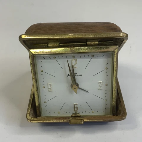 Vintage Seth Thomas Travel Alarm Wood Gold Case Made In Germany AS IS UNTESTED Cover