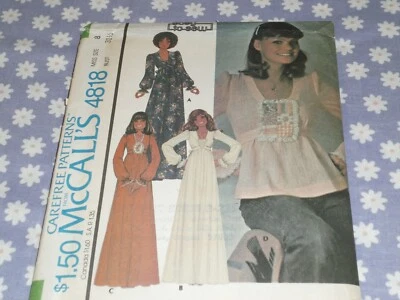 VTG 70's  McCALL'S 4818 MISSES PULLOVER LONG DRESS OR TOP  PATTERN UNCUT-SIZE 8 - Image 1 of 2