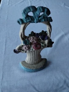 Antique Metal Door Stop John Wright Floral Basket 11" H 7"A Base 2" W 5.735 lbs. - Picture 1 of 3