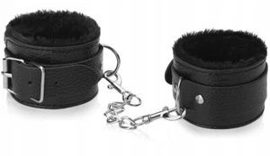 Handfesseln Leder Plüsch Schwarz BDSM Bondage Fesselspiel Erwachsene - Bild 1 von 7