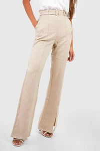 Boohoo Size 16 Belted Houndstooth Split Hem Flared Trousers Pants Women NEW $99 - Bild 1 von 20