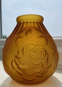 Art Deco French Moulded/Pressed Amber Glass Vase 1930’s - Picture 1 of 13