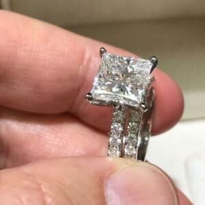 4.35 CT Princess Cut Diamond 925 Sterling Wedding Engagement Bridal Ring Set