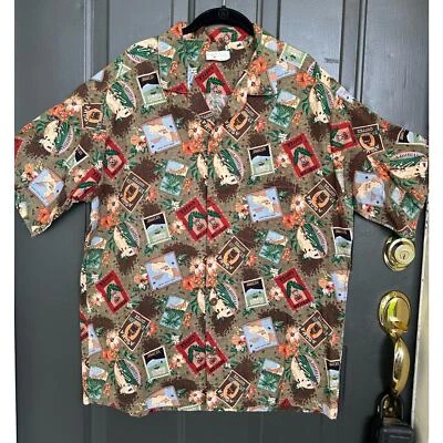 Camisa Hawaiana Mango Key Para Hombre Estampado Café Marrón Talla Mediana Foto 1 de 4