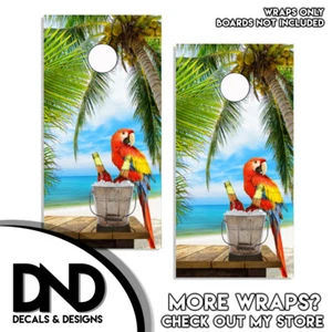 TROPICAL BEACH CON SCENA PAPPAGALLO CORNHOLE WRAP SET tavola vinile DECAL V1/V1 - Foto 1 di 3