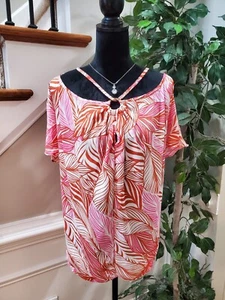Ashley Stewart Womens Multicolor Halter Neck Short Sleeve Top Blouse Size 26/28 - Picture 1 of 11