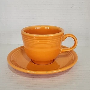 FIESTA by Homer Laughlin TANGERINE Flat Cup and Saucer Set - Orange, 6in - Picture 1 of 8