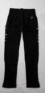 Gymshark Women's High-Waist Gains Seamless Ripped Leggings DH3 Black Medium NWT - Picture 1 of 7