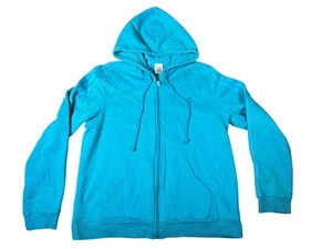 Adidas Hoodie Womens XL Blue Full Zip Sweatshirt 3 Stripe Hood Logo Athletic - Picture 1 of 7