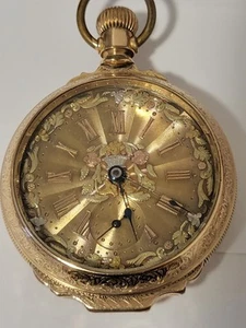 HAMPDEN 18s 21j DUEBER POCKET WATCH BEAUTIFUL DIAL GF BOX CASE - Picture 1 of 14