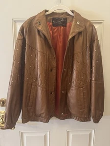Vintage Clasiss Sabau Fell Damen Strass Lederjacke BLING L/XL orange braun - Bild 1 von 12
