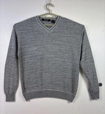 Bachrach 意大利毛衣男式 M 码灰色拉 V 领休闲办公室教堂 — 第 1/4 张图片