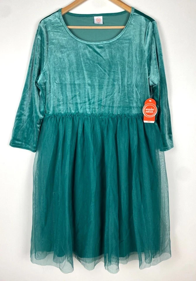 Vestido tutu de tule de veludo Wonder Nation novo com etiquetas para meninas tamanho XL 14-16 plus azul-petróleo cintilante - Imagem 1 de 4