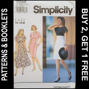 Vintage Simplicity Dress w Full or Slim Skirt Pattern #7258 Sizes 12-18 UNCUT - Picture 1 of 7
