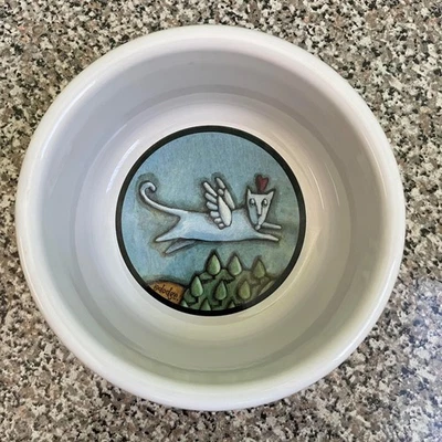 Plato de gato vintage artista Ursula Dodge Flight of the Blue Cat cerámica 6" Foto 1 de 4