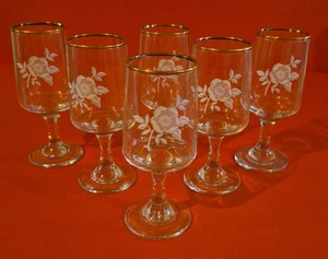 Set Of 6 Vintage Sherry Glasses Floral pattern Gold Rim Retro Style - Picture 1 of 12