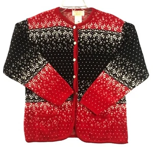 Maglione cardigan nordico natalizio Tally-Ho donna rosso nero taglia inverno caldo vintage - Foto 1 di 8
