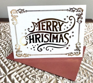 Classic Merry Christmas Gold Foil Scroll Scrollwork Greeting Cards - Set of 6 - Picture 1 of 3