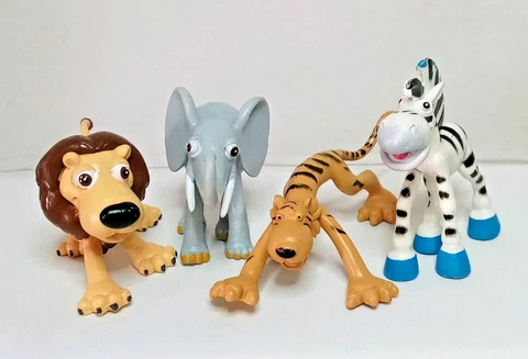 4 Funny Face Cartoon Design Wildlife Jungle Zoo Animals Plastic Toy Cake Toppers Cover
