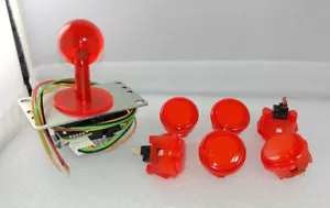 Japan Sanwa Clear Red Buttons & Joystick Red Wire Set 6 Video Game Parts - Picture 1 of 7