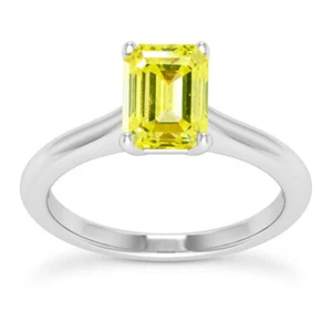 Anillo solitario de diamantes en forma de esmeralda color amarillo tratado oro blanco 14K 1 quilate - Imagen 1 de 5