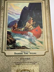 1929 Calendar sign Moose Hunters Firestone Tires Lightning Rods Otisfield Maine - Picture 1 of 16