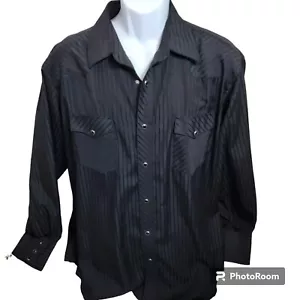 Wrangler Western Shirt, Men XL, Black w/Black Stripes, Black & Silver Snap, EUC - Picture 1 of 14