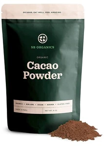 SB Organics Cacao Powder - 8 oz Bag of Organic Non-GMO Vegan Kosher Unsweetened - Picture 1 of 6