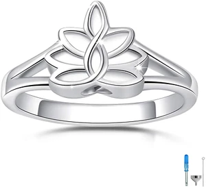 Sterling Silver Lotus Flower Urn Ring for Ashes Cremation Memorial Keepsake Gift - Picture 1 of 10